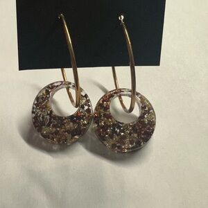 Gold Hoop Earrings with Multicolor Glitter Resin Discs